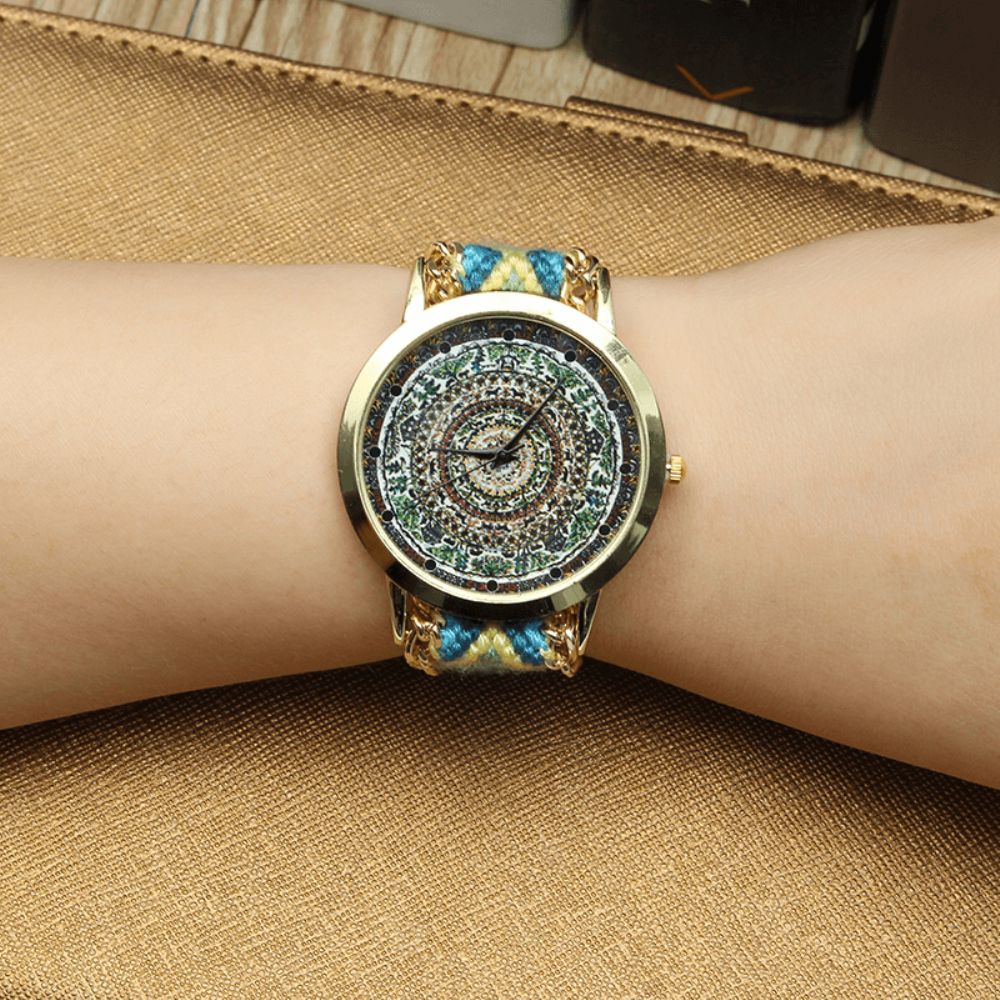 Custom Folk Dames Horloge Caleidoscoop Patroon Legering Case Casual Retro Quartz Polshorloge