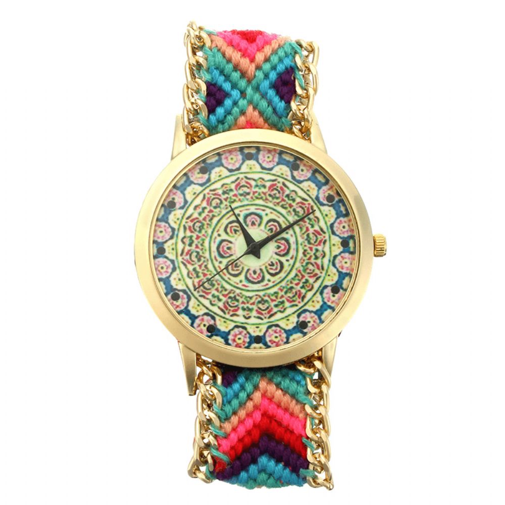 Custom Folk Dames Horloge Caleidoscoop Patroon Legering Case Casual Retro Quartz Polshorloge