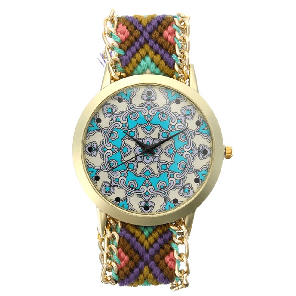 Custom Folk Dames Horloge Caleidoscoop Patroon Legering Case Casual Retro Quartz Polshorloge