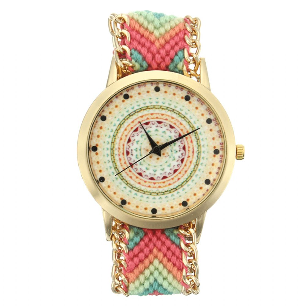 Custom Folk Dames Horloge Caleidoscoop Patroon Legering Case Casual Retro Quartz Polshorloge