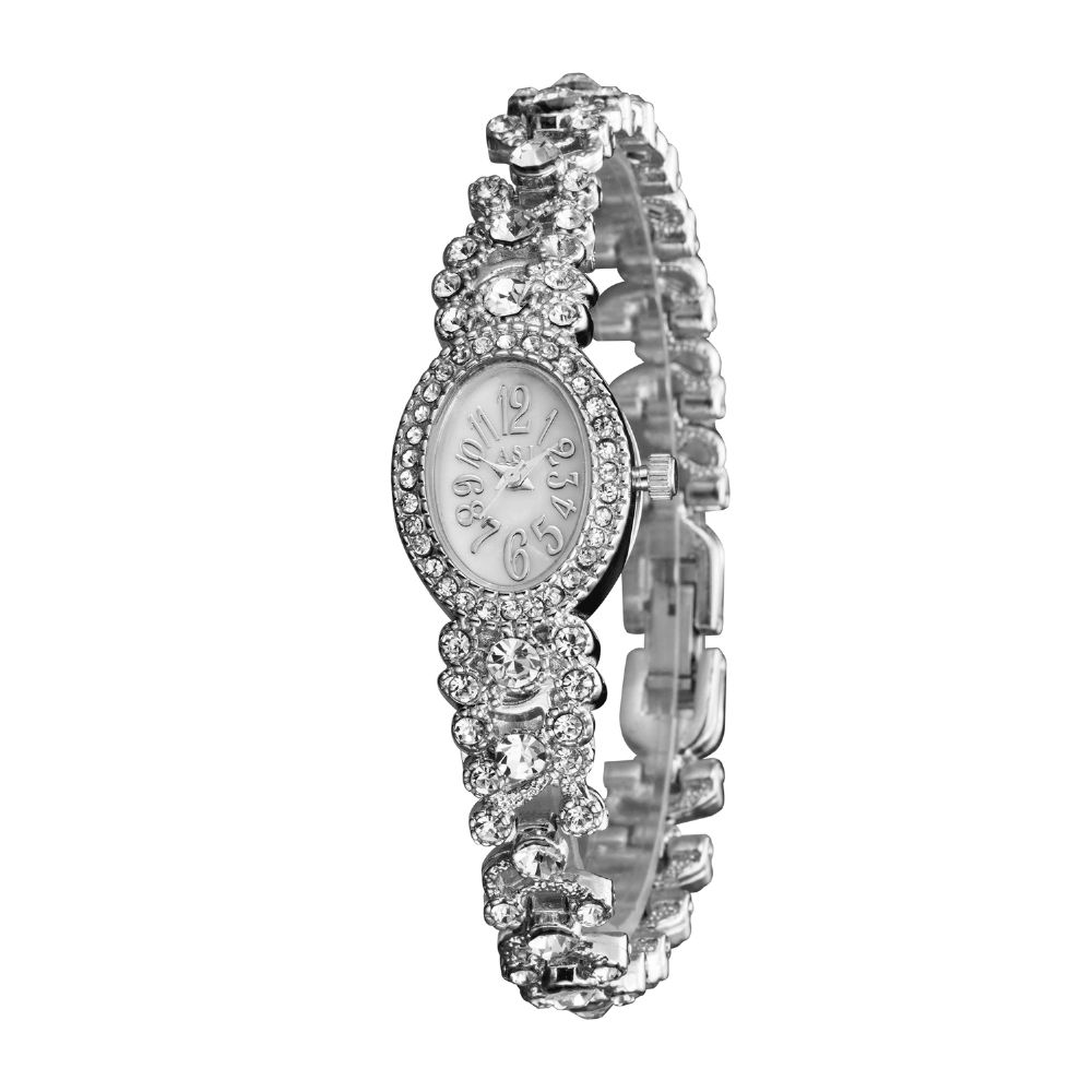 Deffrun Asj Luxe Delicaat Met Diamanten Ovale Wijzerplaat Vrouwen Waterdicht Roestvrij Stalen Band Quartz Horloge