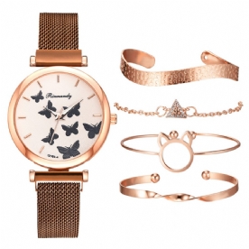 Deffrun Casual Stijl Dames Polshorloge Met Armband Set Volledig Gelegeerd Elegant Design Quartz Horloge