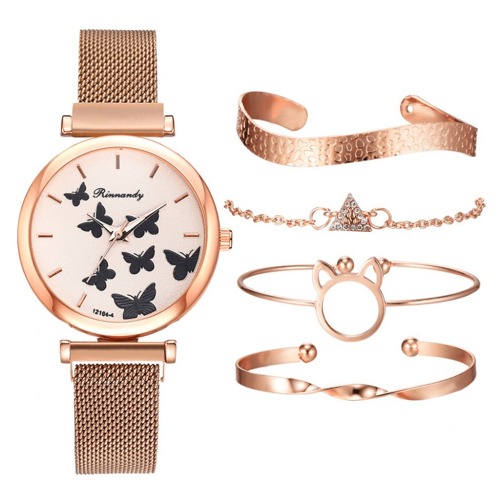 Deffrun Casual Stijl Dames Polshorloge Met Armband Set Volledig Gelegeerd Elegant Design Quartz Horloge