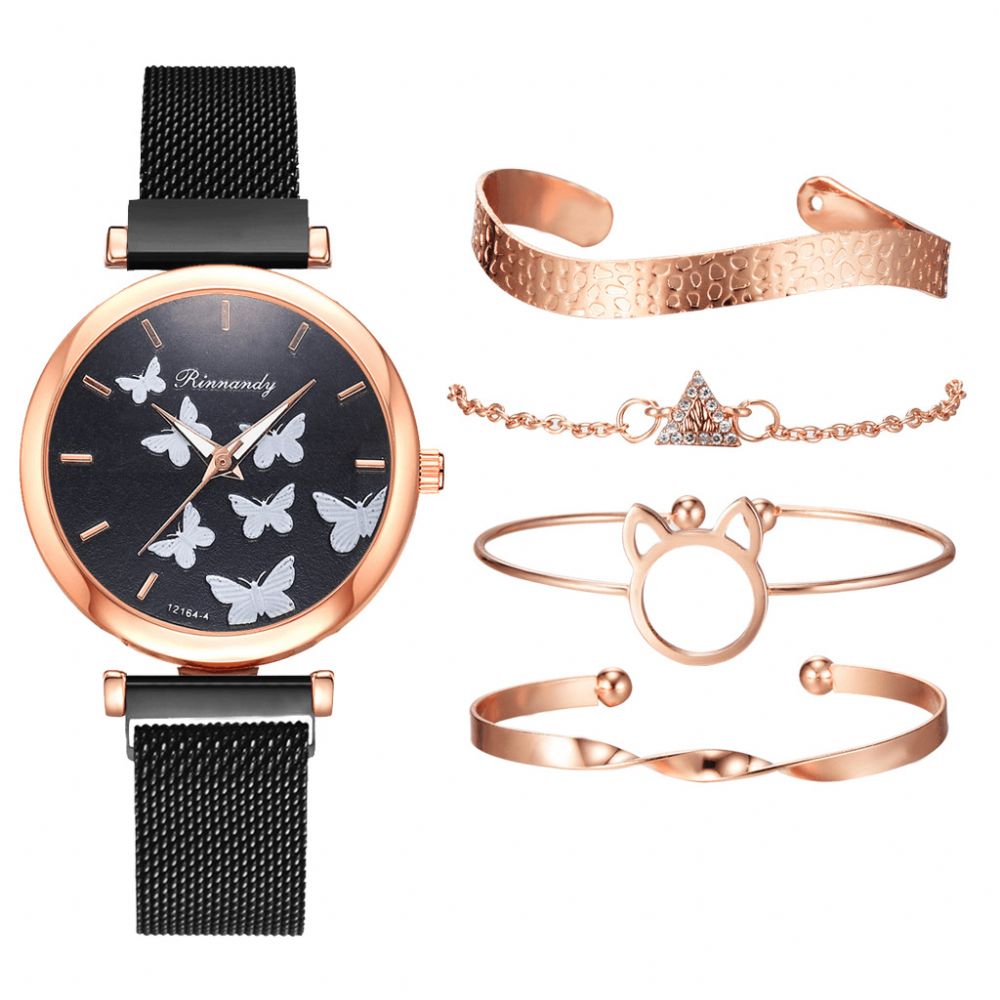 Deffrun Casual Stijl Dames Polshorloge Met Armband Set Volledig Gelegeerd Elegant Design Quartz Horloge