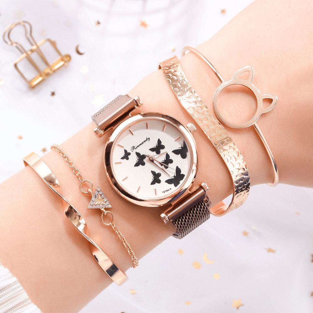 Deffrun Casual Stijl Dames Polshorloge Met Armband Set Volledig Gelegeerd Elegant Design Quartz Horloge