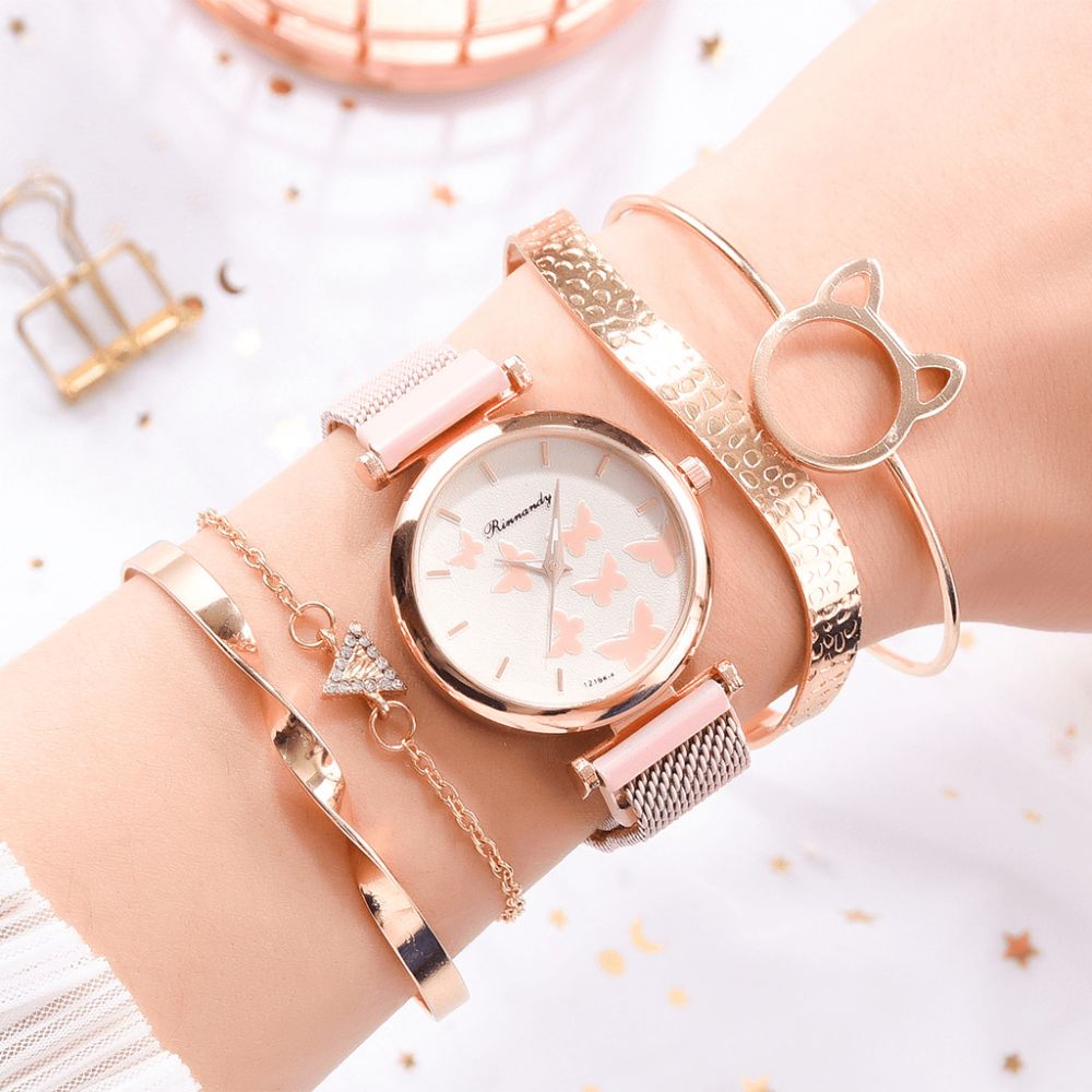 Deffrun Casual Stijl Dames Polshorloge Met Armband Set Volledig Gelegeerd Elegant Design Quartz Horloge