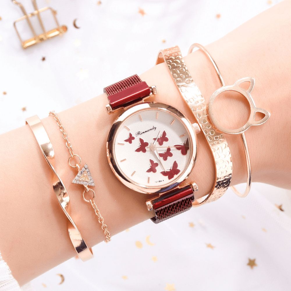 Deffrun Casual Stijl Dames Polshorloge Met Armband Set Volledig Gelegeerd Elegant Design Quartz Horloge