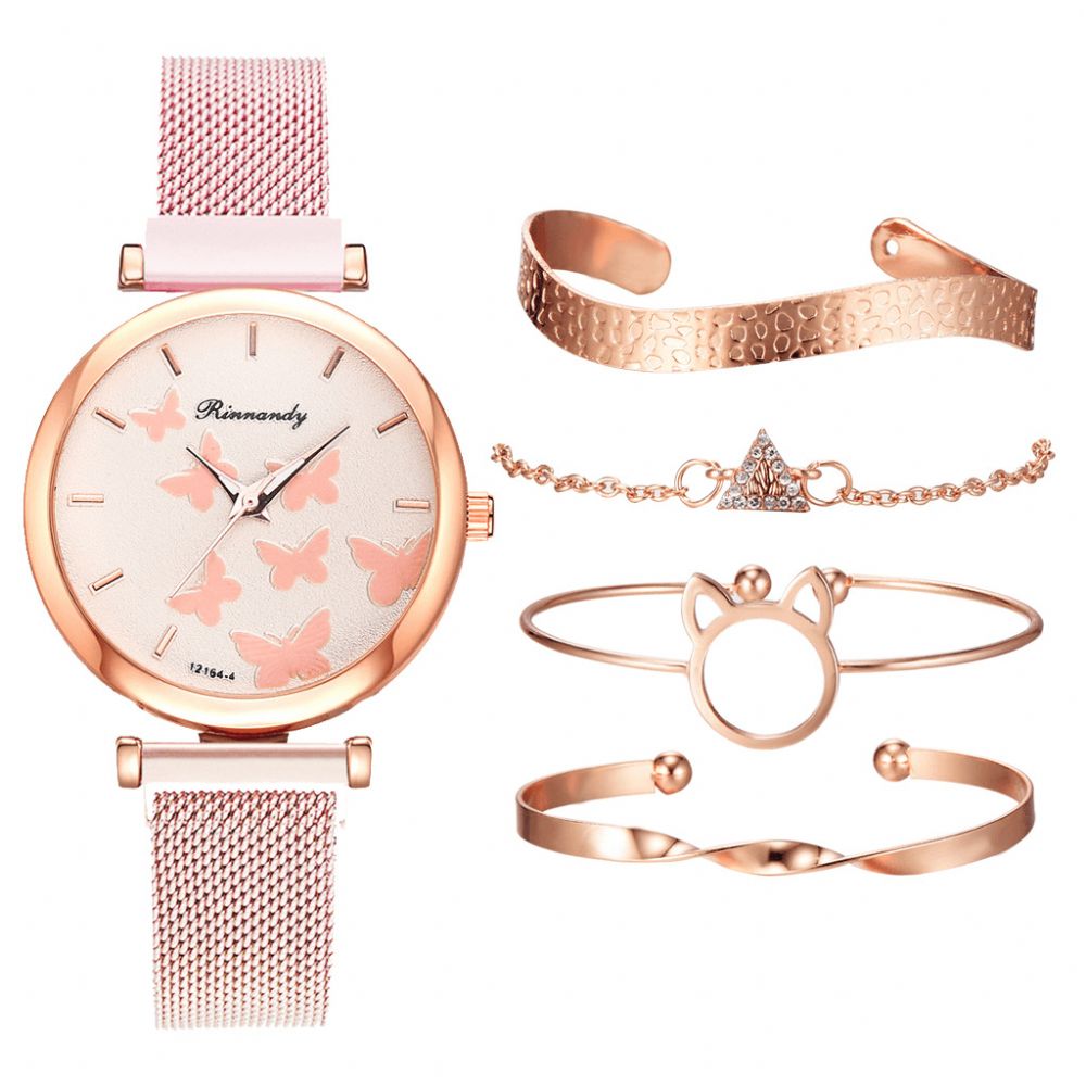 Deffrun Casual Stijl Dames Polshorloge Met Armband Set Volledig Gelegeerd Elegant Design Quartz Horloge