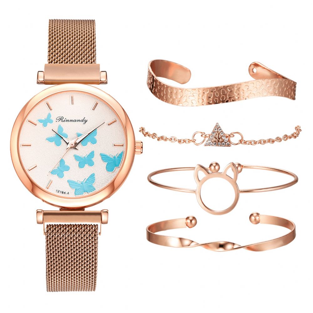 Deffrun Casual Stijl Dames Polshorloge Met Armband Set Volledig Gelegeerd Elegant Design Quartz Horloge