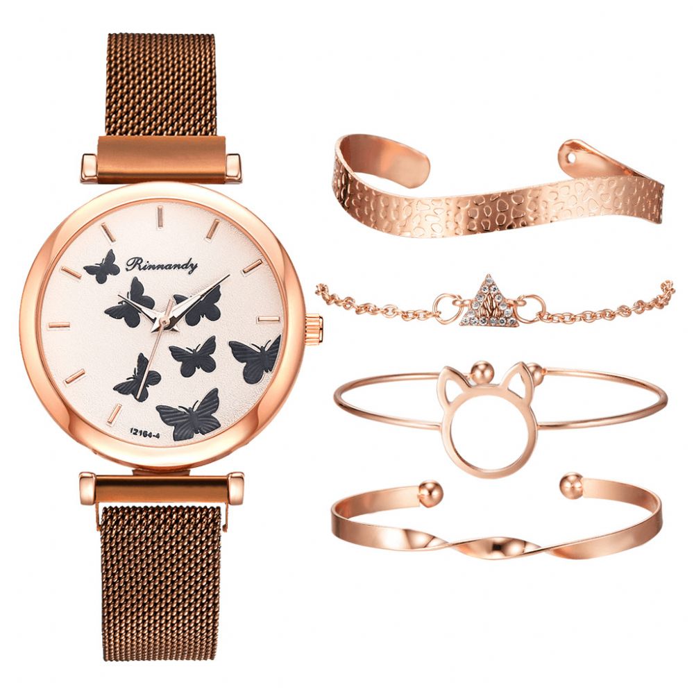 Deffrun Casual Stijl Dames Polshorloge Met Armband Set Volledig Gelegeerd Elegant Design Quartz Horloge