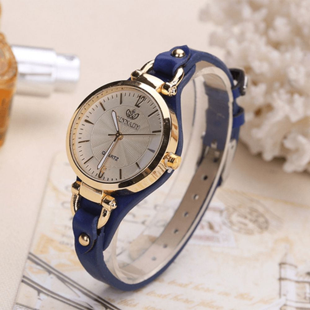 Deffrun Casual Stijl Kleurrijke Gouden Kast Dames Polshorloge Pu Lederen Quartz Horloges