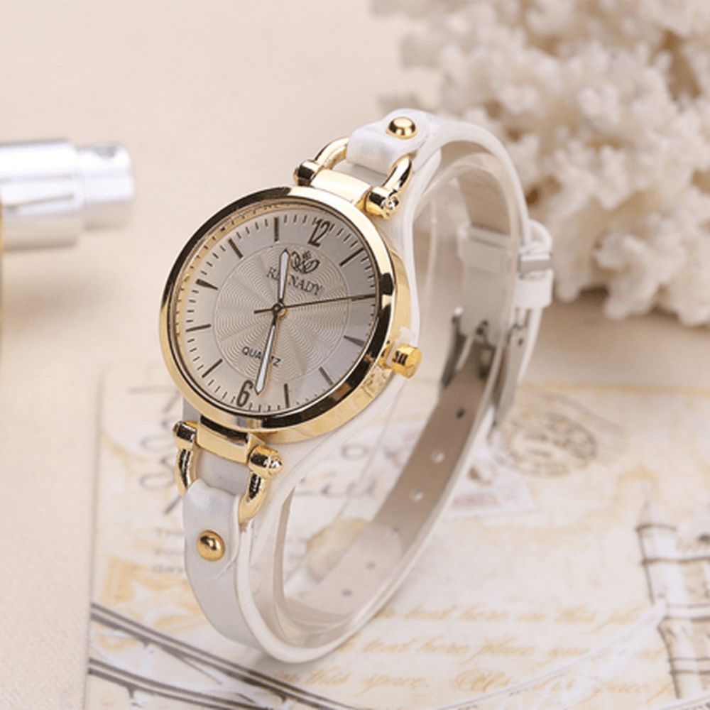 Deffrun Casual Stijl Kleurrijke Gouden Kast Dames Polshorloge Pu Lederen Quartz Horloges