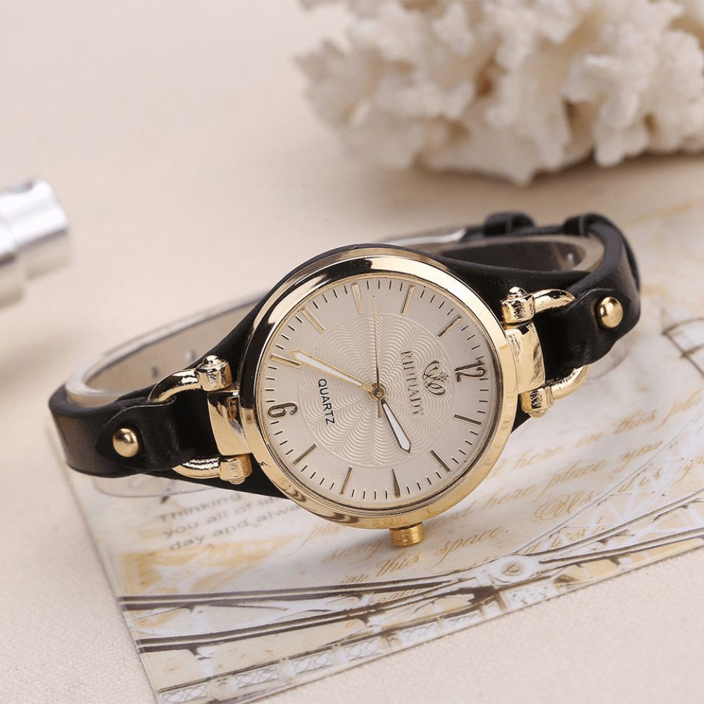 Deffrun Casual Stijl Kleurrijke Gouden Kast Dames Polshorloge Pu Lederen Quartz Horloges