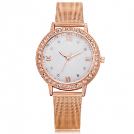 Deffrun Casual Style Crystal Dames Polshorloge Full Steel Band Quartz Horloges