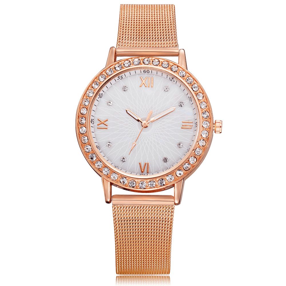 Deffrun Casual Style Crystal Dames Polshorloge Full Steel Band Quartz Horloges