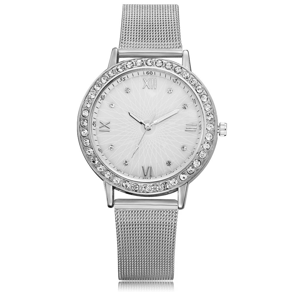 Deffrun Casual Style Crystal Dames Polshorloge Full Steel Band Quartz Horloges