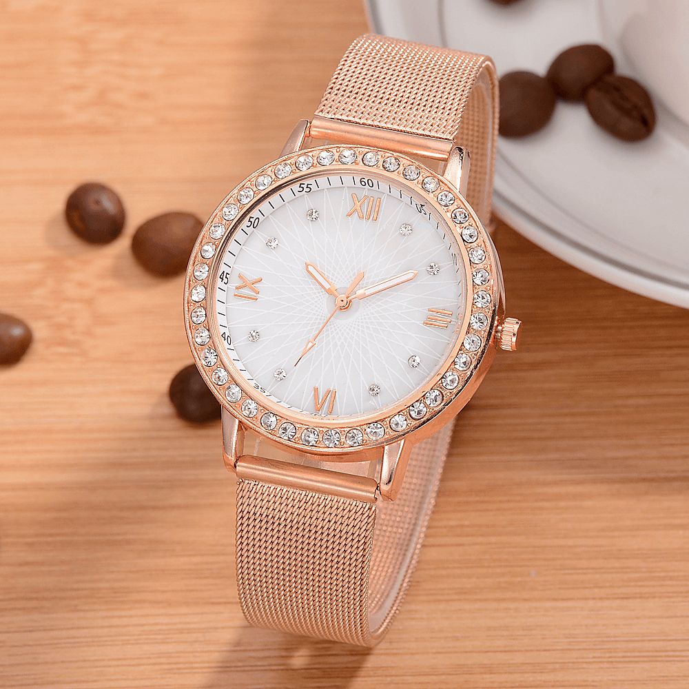 Deffrun Casual Style Crystal Dames Polshorloge Full Steel Band Quartz Horloges