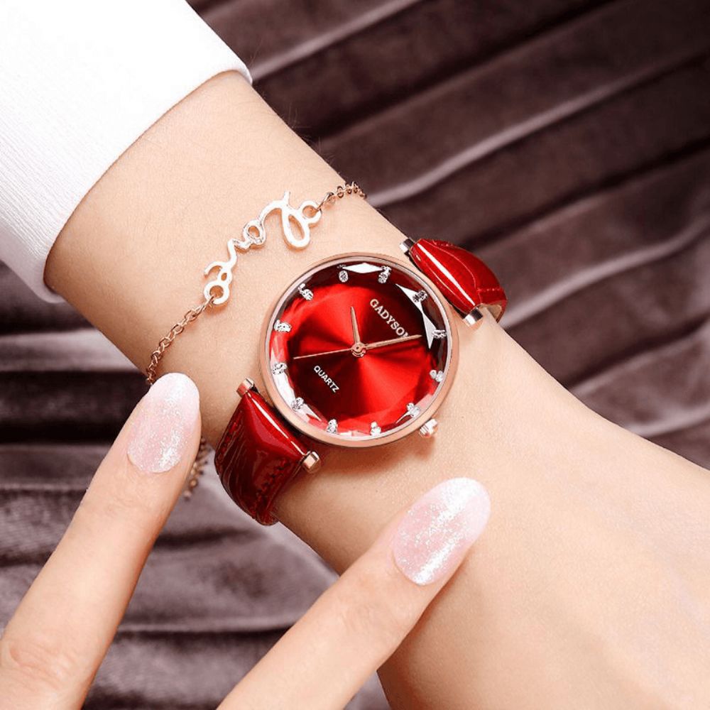 Deffrun Crystal Casual Stijl Dames Polshorloge Lederen Band Geschenk Quartz Horloges