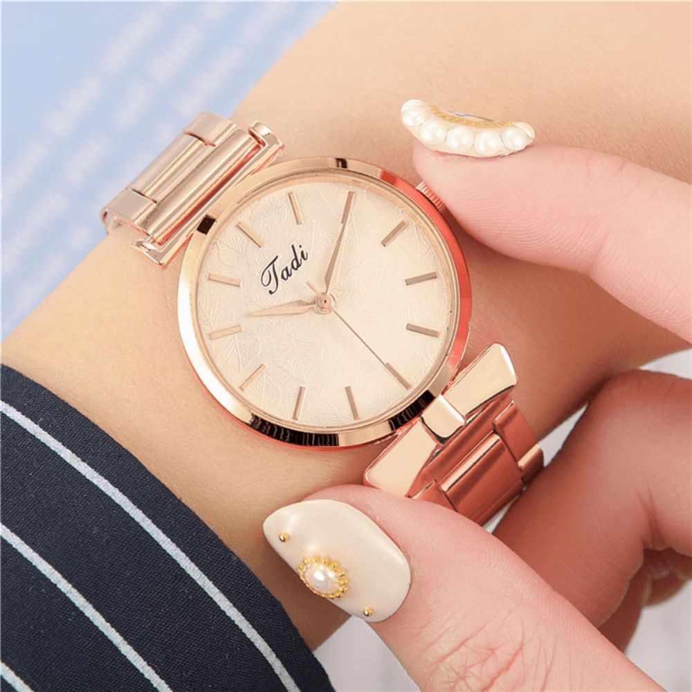 Deffrun Elegant Design Geen Nummer Wijzerplaat Casual Dames Polshorloge Rose Gouden Kast Volledig Legering Quartz Horloge