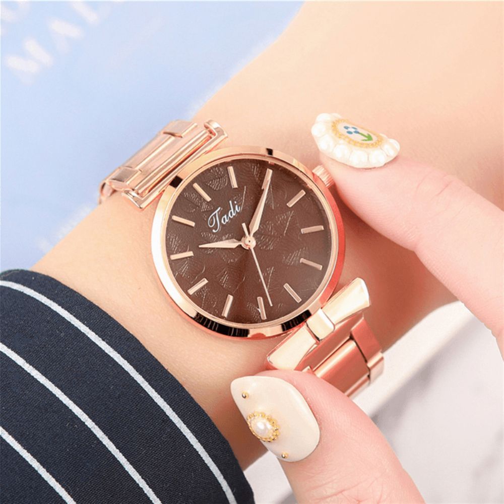 Deffrun Elegant Design Geen Nummer Wijzerplaat Casual Dames Polshorloge Rose Gouden Kast Volledig Legering Quartz Horloge