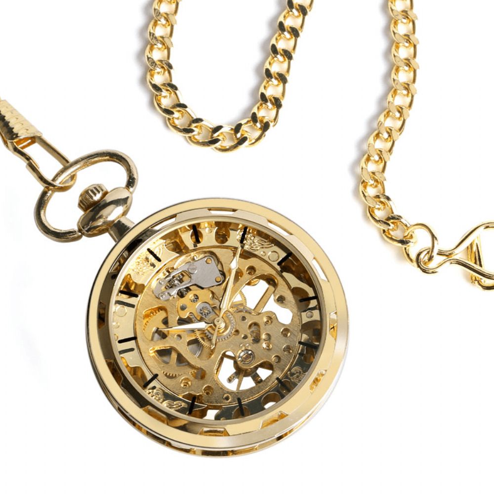 Deffrun Gold Case Gift Handopwindbaar Mechanisch Horloge Zonder Deksel Zakhorloge