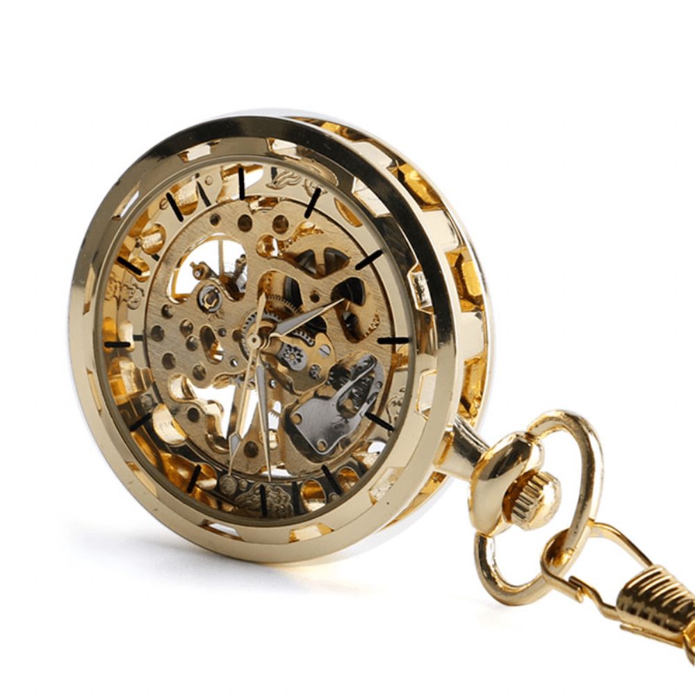 Deffrun Gold Case Gift Handopwindbaar Mechanisch Horloge Zonder Deksel Zakhorloge