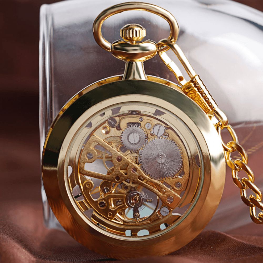 Deffrun Gold Case Gift Handopwindbaar Mechanisch Horloge Zonder Deksel Zakhorloge