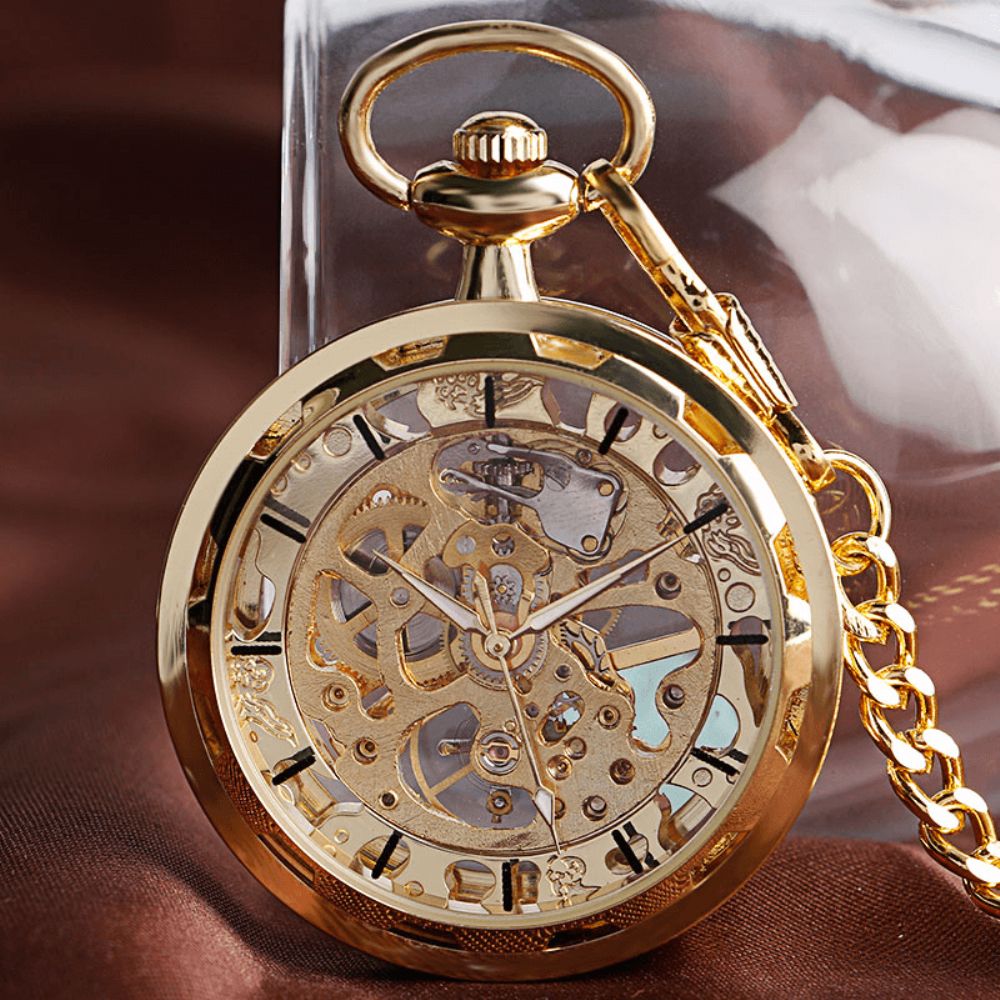 Deffrun Gold Case Gift Handopwindbaar Mechanisch Horloge Zonder Deksel Zakhorloge