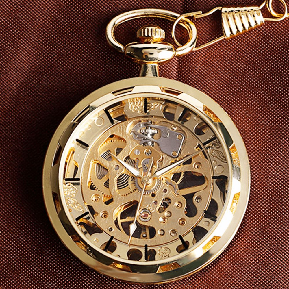 Deffrun Gold Case Gift Handopwindbaar Mechanisch Horloge Zonder Deksel Zakhorloge