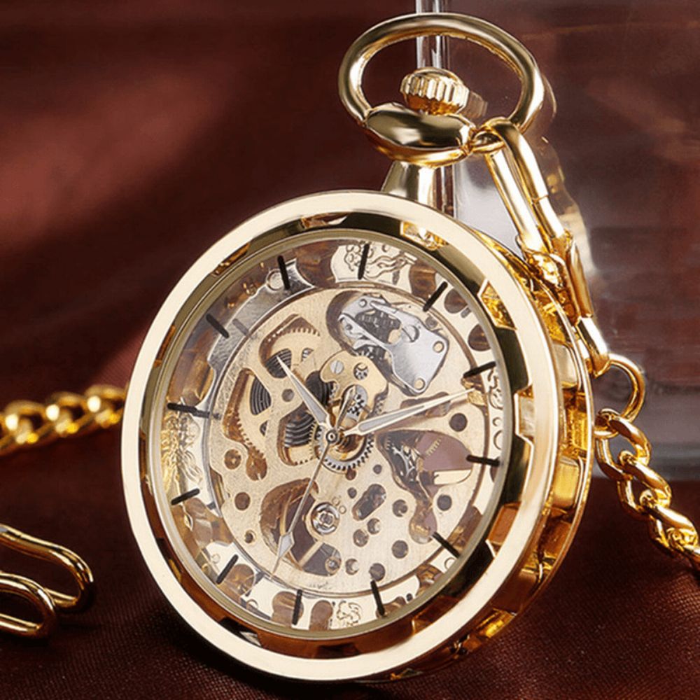 Deffrun Gold Case Gift Handopwindbaar Mechanisch Horloge Zonder Deksel Zakhorloge