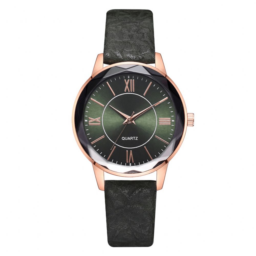 Deffrun Gouden Kast Retro Stijl Dameshorloge Romeins Cijfer Pu Lederen Band Quartz Horloge