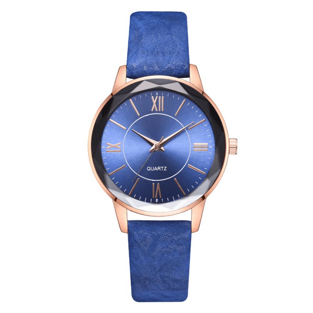 Deffrun Gouden Kast Retro Stijl Dameshorloge Romeins Cijfer Pu Lederen Band Quartz Horloge