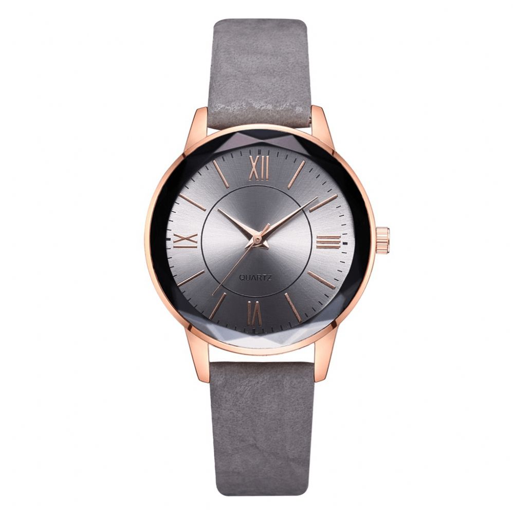 Deffrun Gouden Kast Retro Stijl Dameshorloge Romeins Cijfer Pu Lederen Band Quartz Horloge