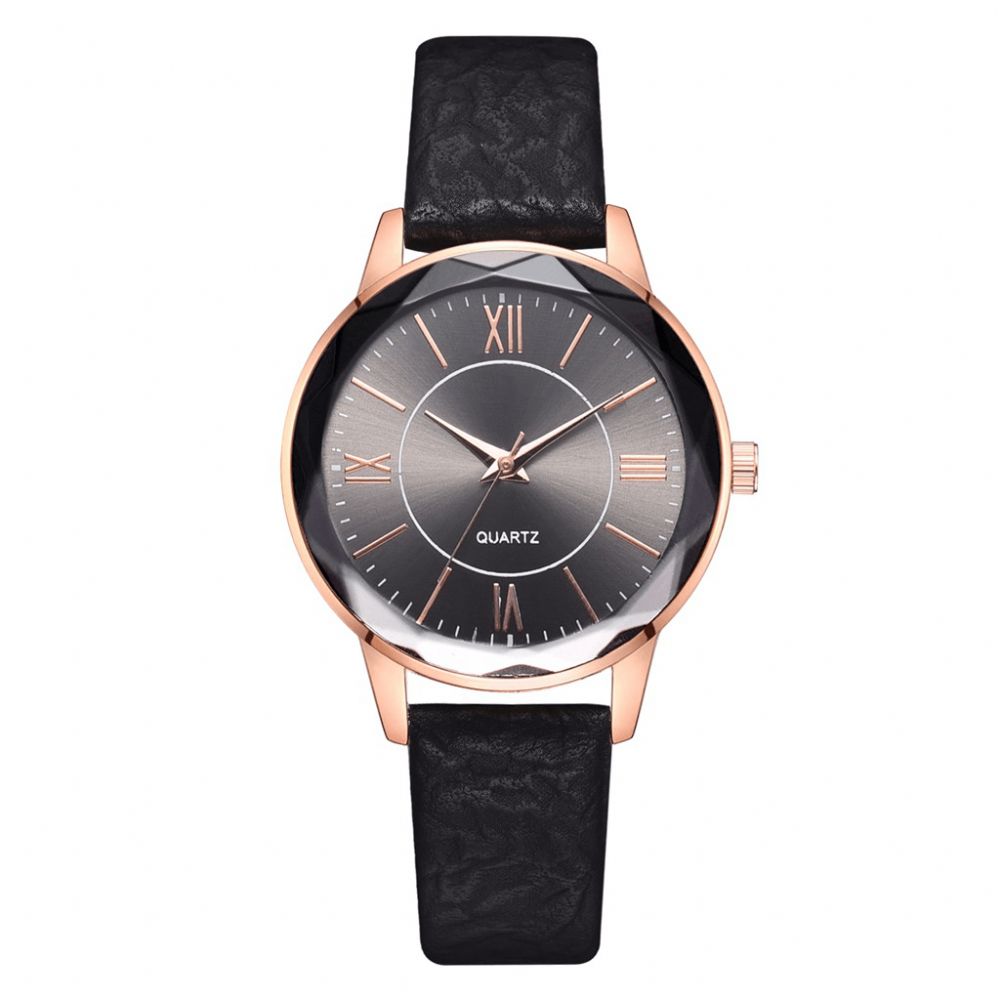 Deffrun Gouden Kast Retro Stijl Dameshorloge Romeins Cijfer Pu Lederen Band Quartz Horloge