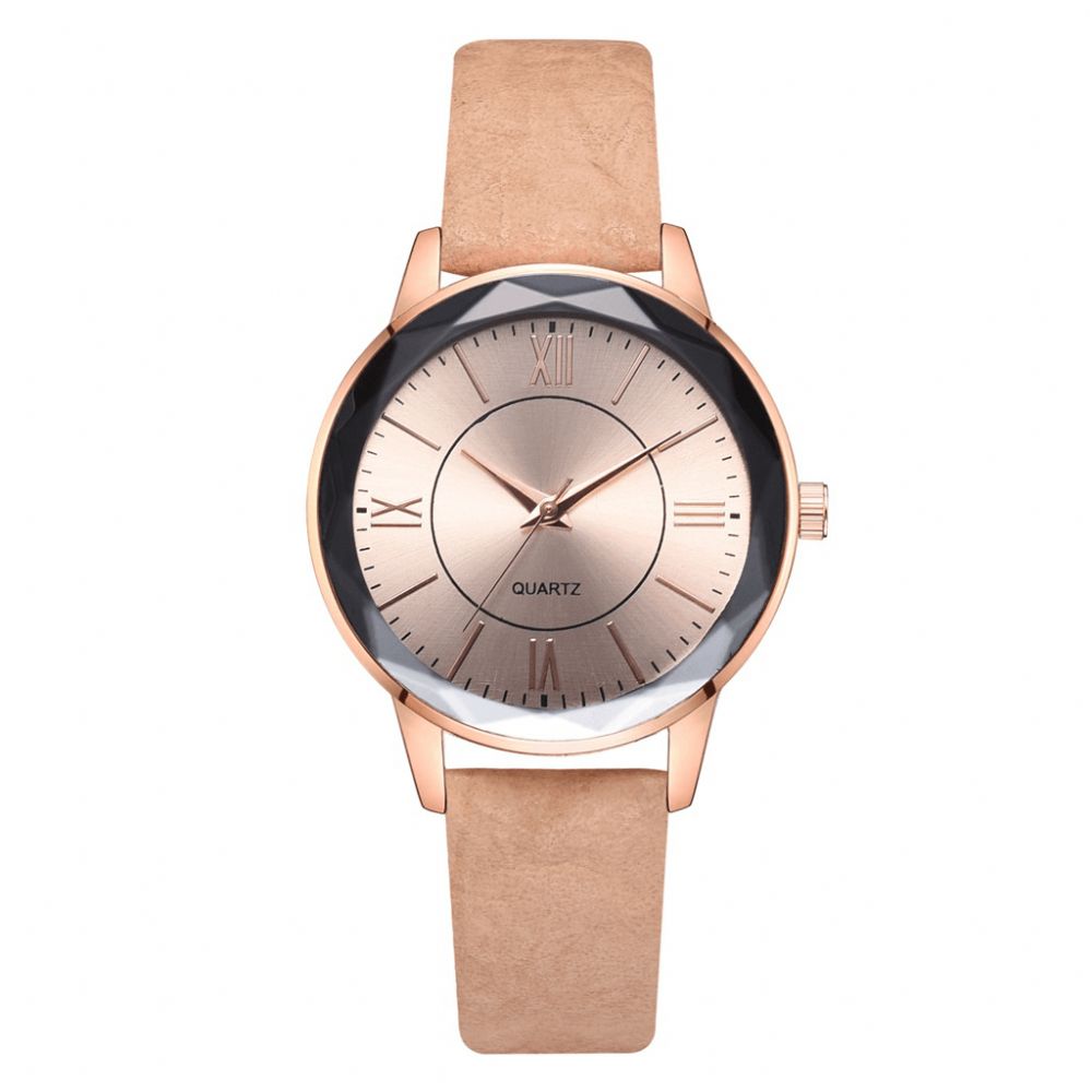 Deffrun Gouden Kast Retro Stijl Dameshorloge Romeins Cijfer Pu Lederen Band Quartz Horloge