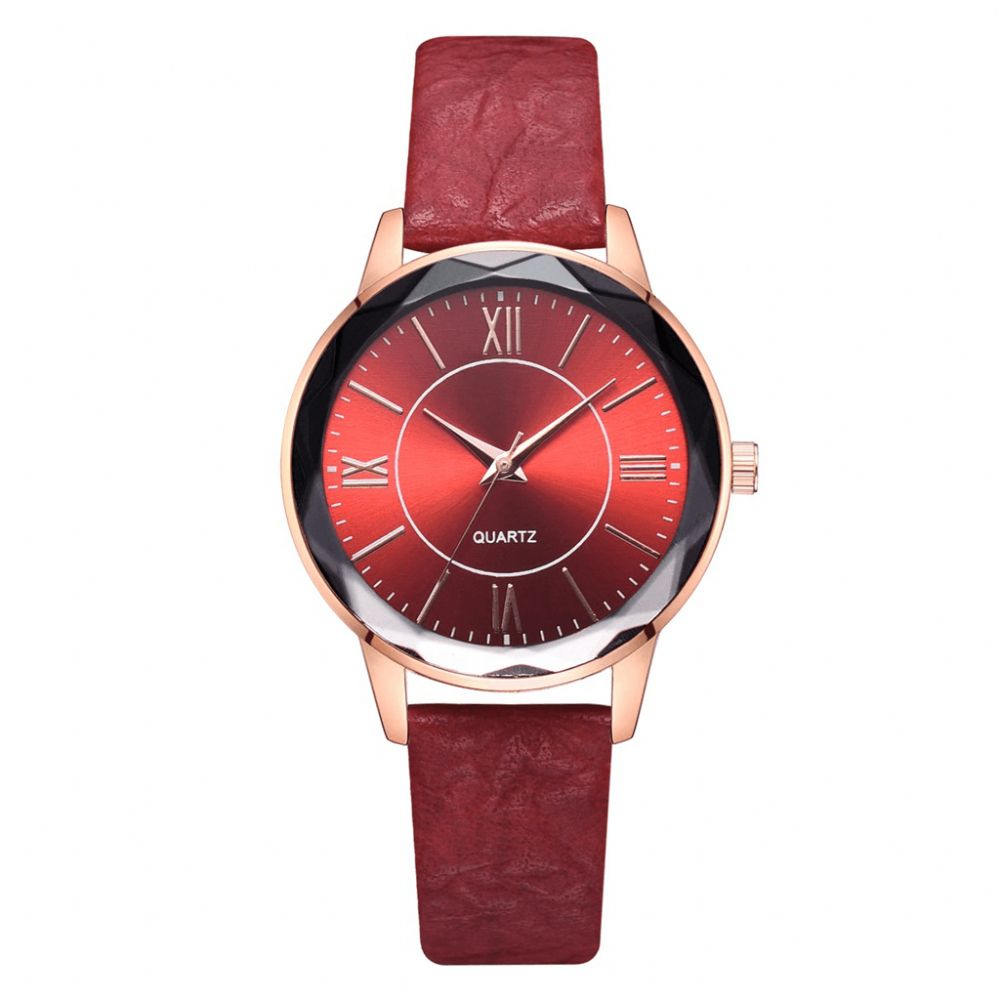 Deffrun Gouden Kast Retro Stijl Dameshorloge Romeins Cijfer Pu Lederen Band Quartz Horloge