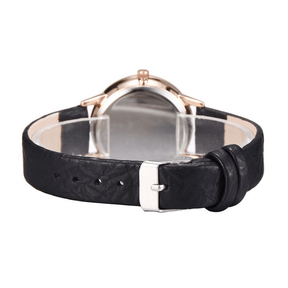 Deffrun Gouden Kast Retro Stijl Dameshorloge Romeins Cijfer Pu Lederen Band Quartz Horloge