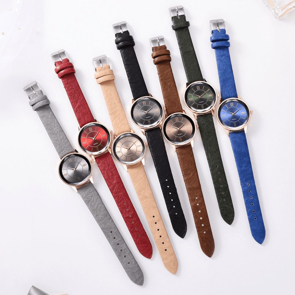 Deffrun Gouden Kast Retro Stijl Dameshorloge Romeins Cijfer Pu Lederen Band Quartz Horloge