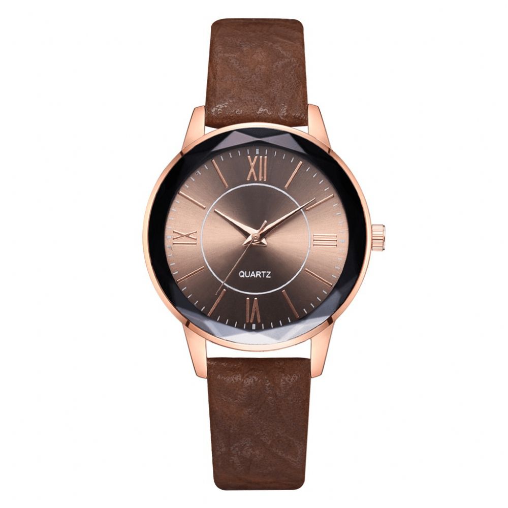 Deffrun Gouden Kast Retro Stijl Dameshorloge Romeins Cijfer Pu Lederen Band Quartz Horloge