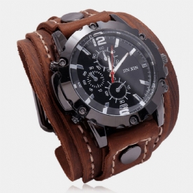 Deffrun Grote Wijzerplaat Vintage Koe Lederen Armband Horloge Versieren Kleine Drie-Hand Heren Quartz Horloge