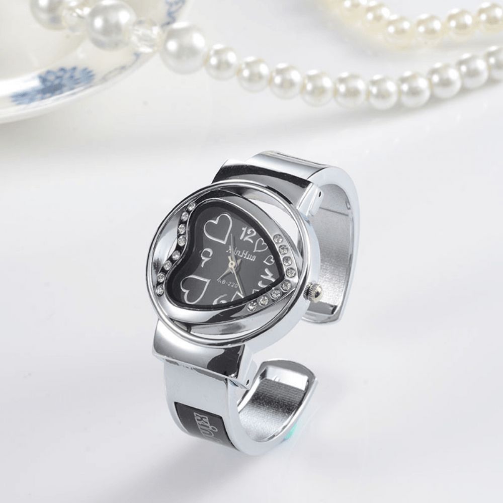 Deffrun Hartvormig Volledig Stalen Dames Armbandhorloge Kristal Kleurrijk Quartz Horloge