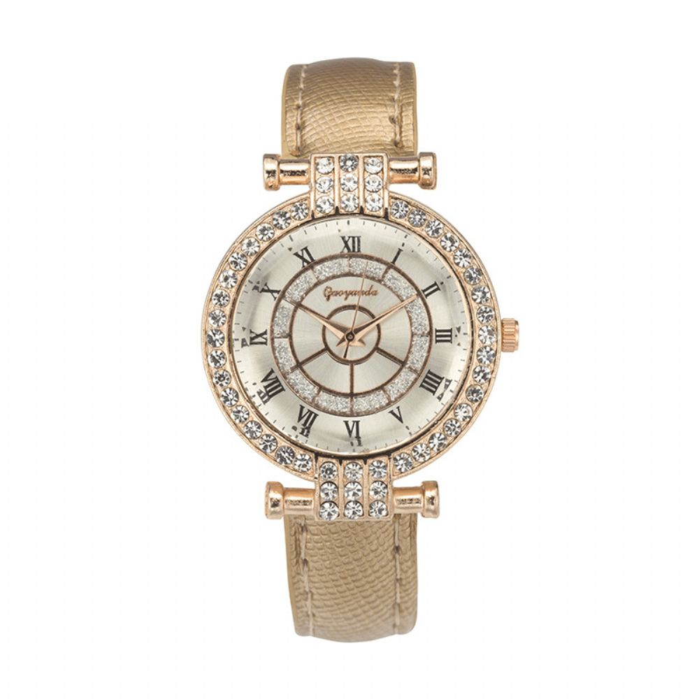 Deffrun Lederen Band Dames Polshorloge Casual Stijl Kristal Quartz Horloge