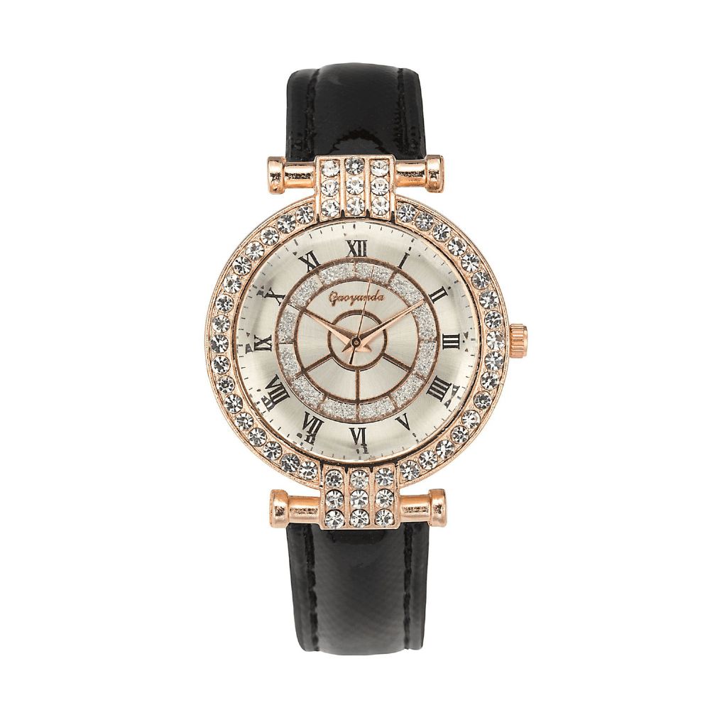 Deffrun Lederen Band Dames Polshorloge Casual Stijl Kristal Quartz Horloge