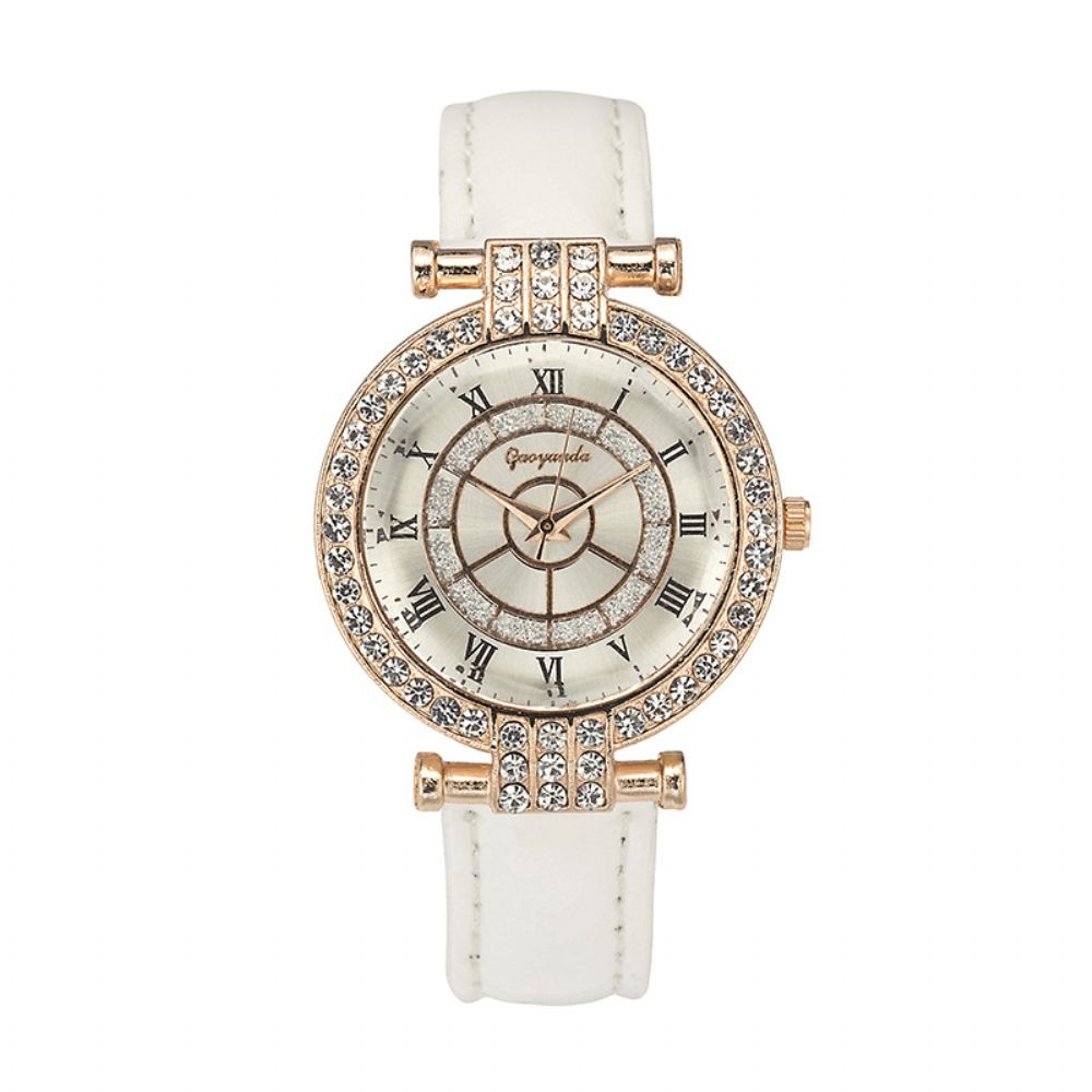 Deffrun Lederen Band Dames Polshorloge Casual Stijl Kristal Quartz Horloge