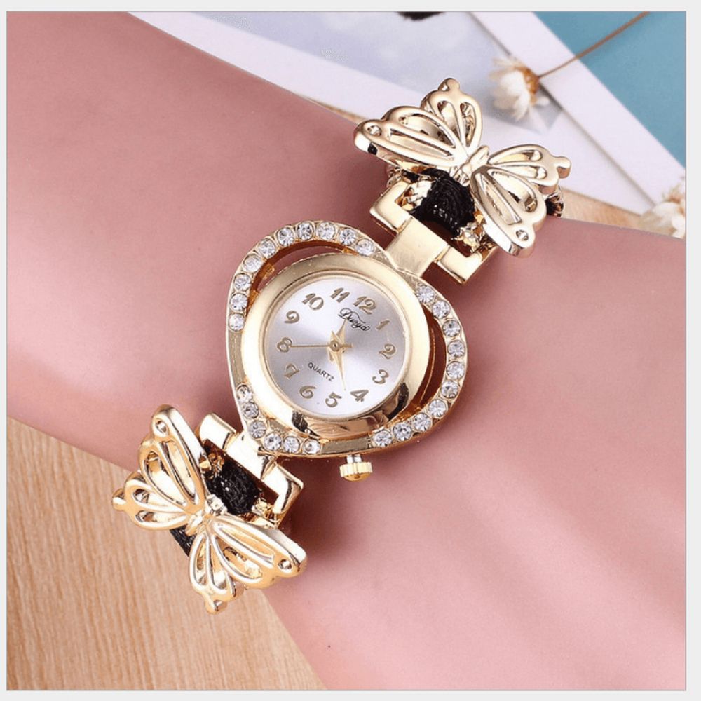 Deffrun Love Heart Decoratieve Dames Armband Horloge Retro Stijl Quartz Horloge