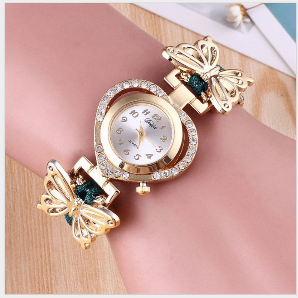 Deffrun Love Heart Decoratieve Dames Armband Horloge Retro Stijl Quartz Horloge