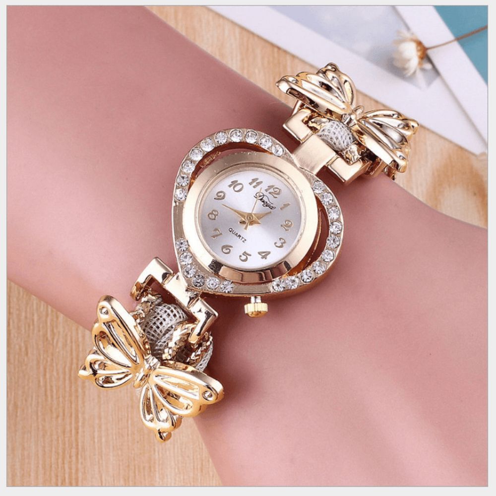 Deffrun Love Heart Decoratieve Dames Armband Horloge Retro Stijl Quartz Horloge