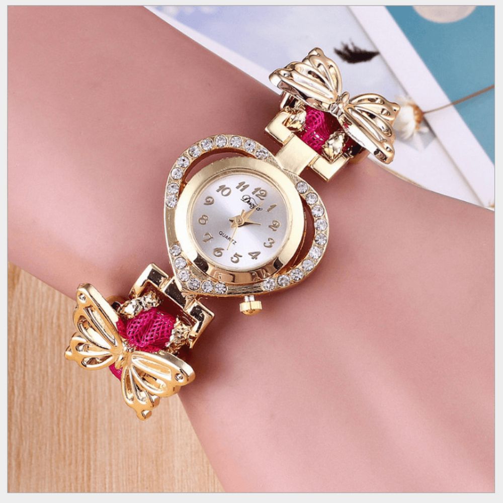 Deffrun Love Heart Decoratieve Dames Armband Horloge Retro Stijl Quartz Horloge