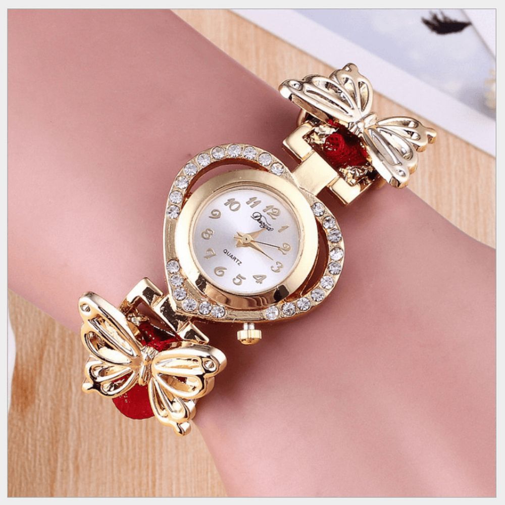 Deffrun Love Heart Decoratieve Dames Armband Horloge Retro Stijl Quartz Horloge