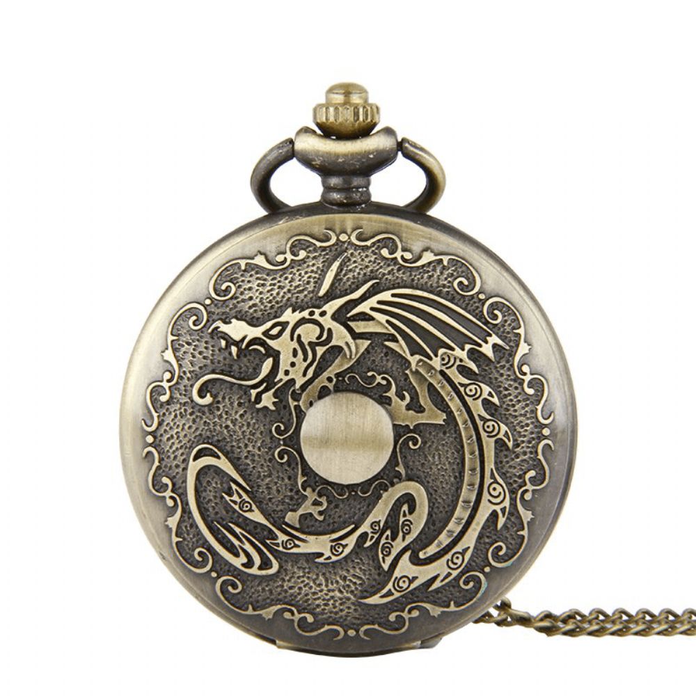 Deffrun Retro Bronze Klassiek Dragon Pattern Chain Quartz Zakhorloge